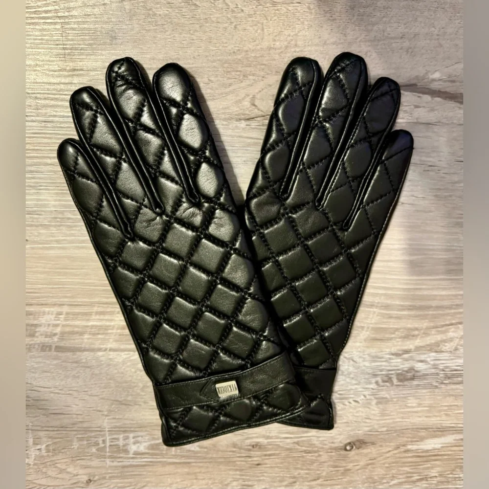 New. VIKIDEER Women's Winter Leather Black Gloves, Size S. Warm Wool